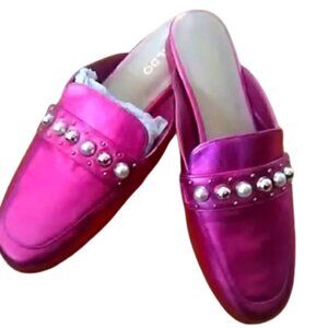 Neon Magenta Pink Bejewaled Flat Slip-On Shoes Mules Size 7 NEW NWT